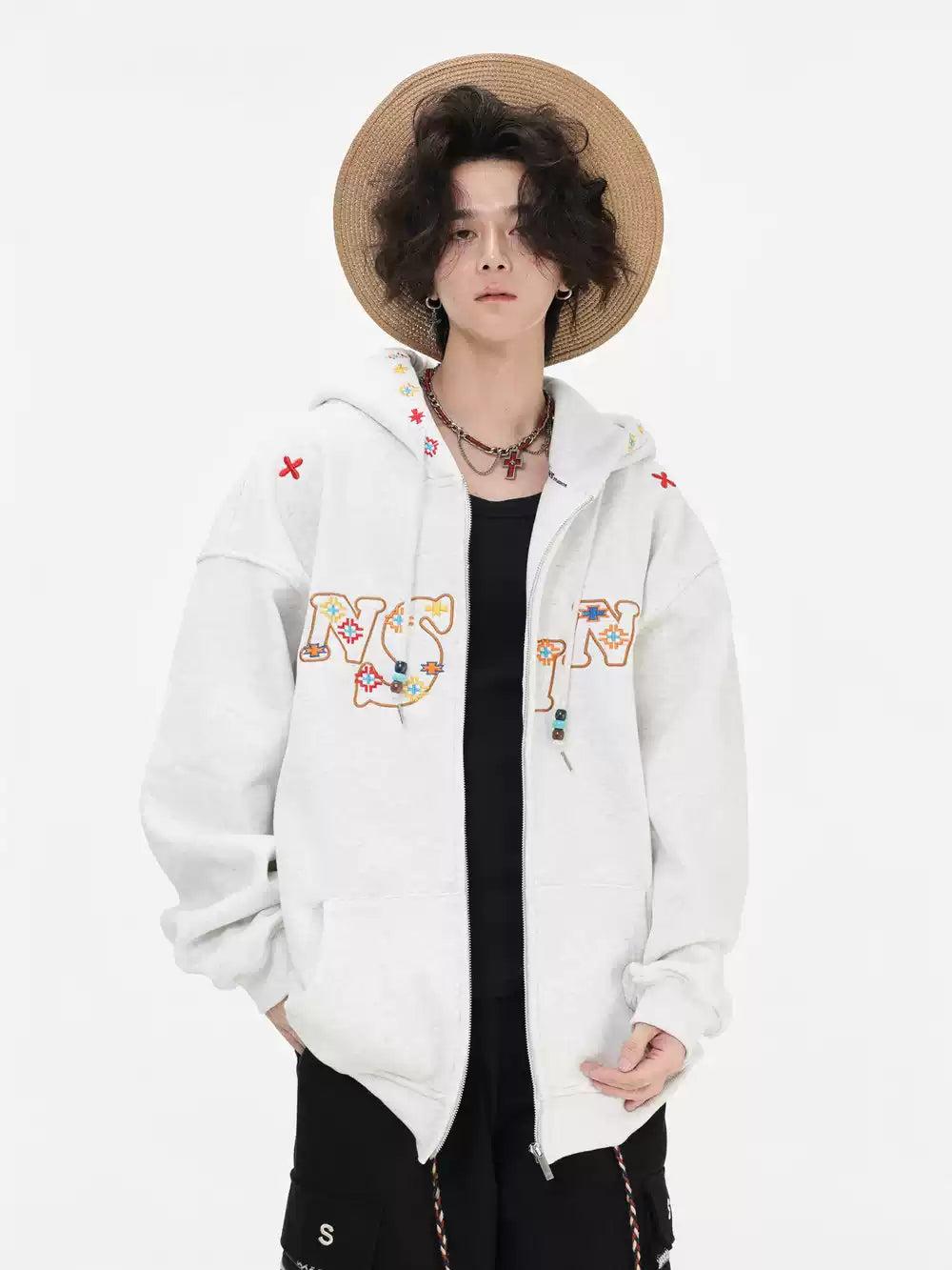 Embroidered Logo & Pattern Hoodie Korean Street Fashion Hoodie By INS Korea Shop Online at OH Vault