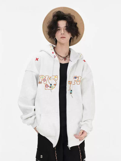 Embroidered Logo & Pattern Hoodie Korean Street Fashion Hoodie By INS Korea Shop Online at OH Vault