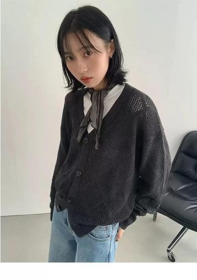 Hollow Pattern Knit Buttoned Cardigan Korean Street Fashion Cardigan By In Knots Shop Online at OH Vault