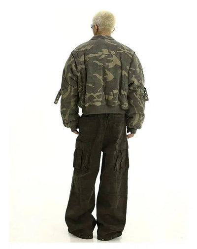 Washed Camo Buckled Strap Jacket Korean Street Fashion Jacket By MEBXX Shop Online at OH Vault