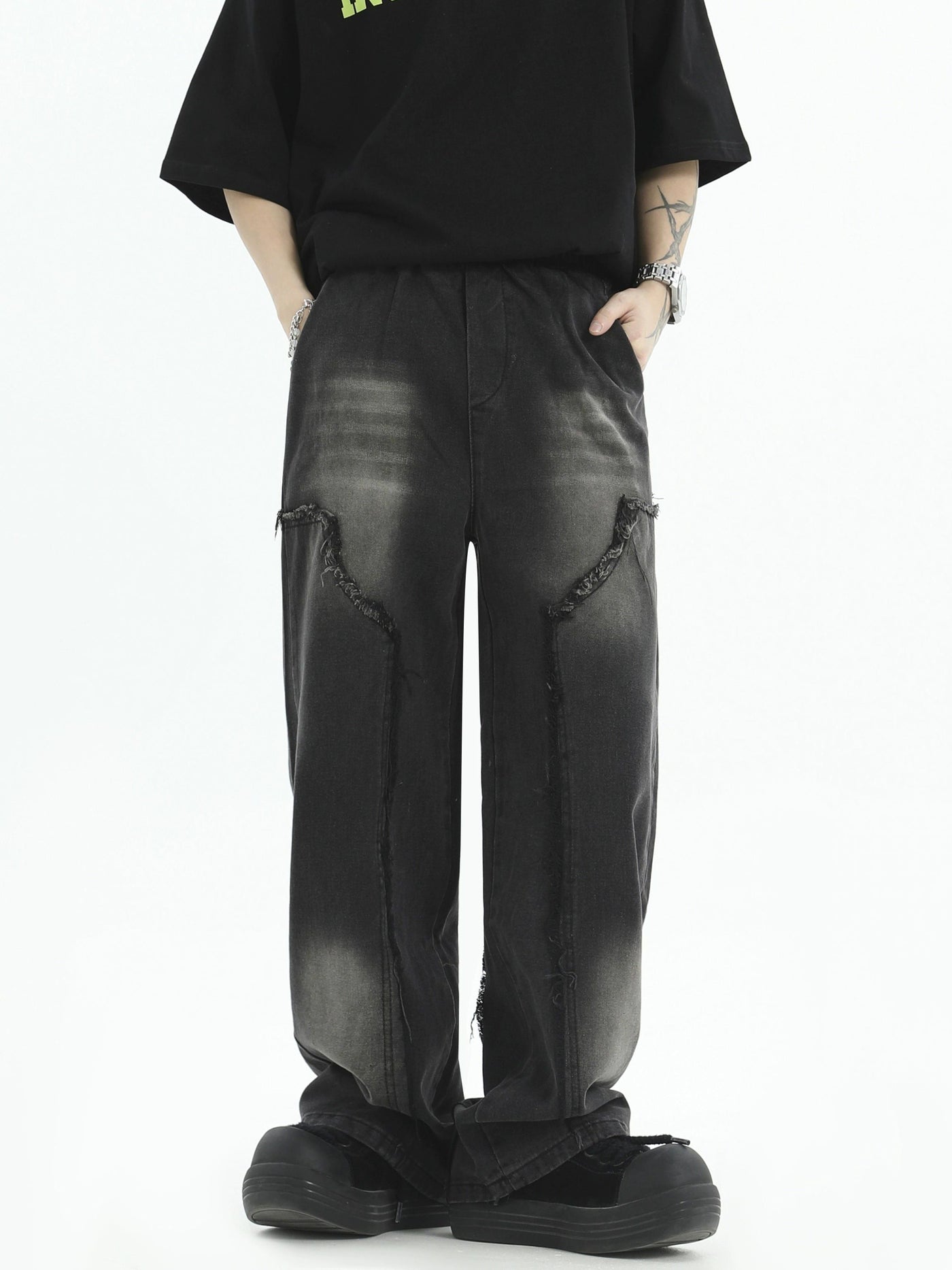 Frayed Seams Whiskers Jeans Korean Street Fashion Jeans By INS Korea Shop Online at OH Vault