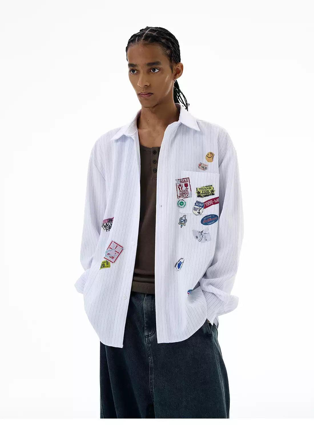 Assorted Patches Detail Shirt Korean Street Fashion Shirt By 77Flight Shop Online at OH Vault