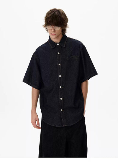 Clean Fit Denim Shirt Korean Street Fashion Shirt By 77Flight Shop Online at OH Vault