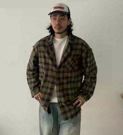 Raw Ends Plaid Pattern Shirt Korean Street Fashion Shirt By In Knots Shop Online at OH Vault