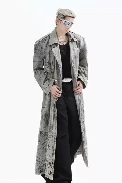 Washed Tie-Dyed Long Coat Korean Street Fashion Long Coat By Turn Tide Shop Online at OH Vault