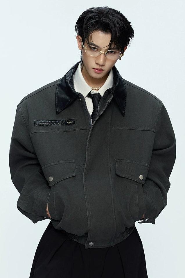 Faux Leather Collar Denim Jacket Korean Street Fashion Jacket By Argue Culture Shop Online at OH Vault