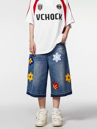 Flower Patches Denim Shorts Korean Street Fashion Shorts By A Chock Shop Online at OH Vault