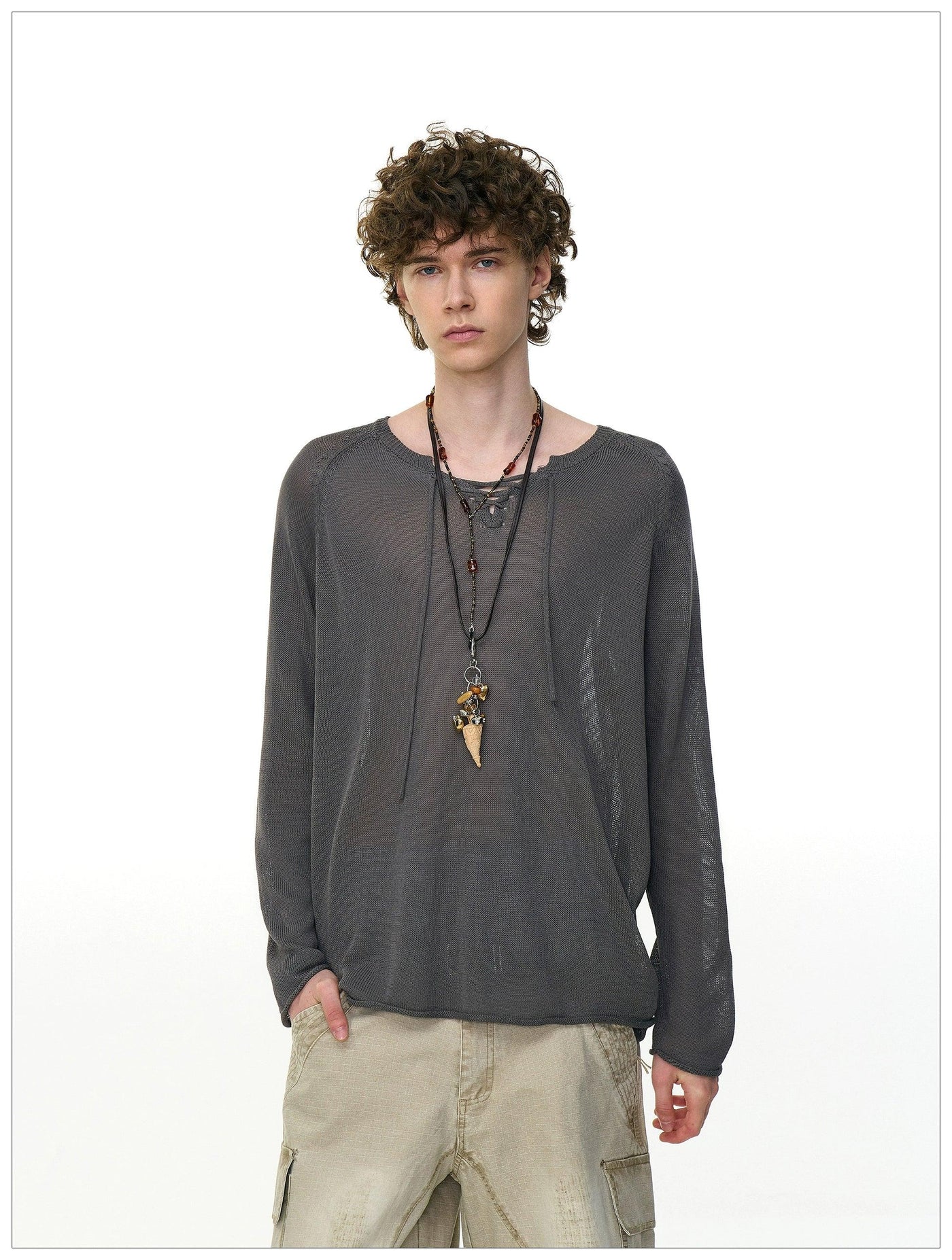 Lace String Sheer Sweater Korean Street Fashion Sweater By Mr Nearly Shop Online at OH Vault
