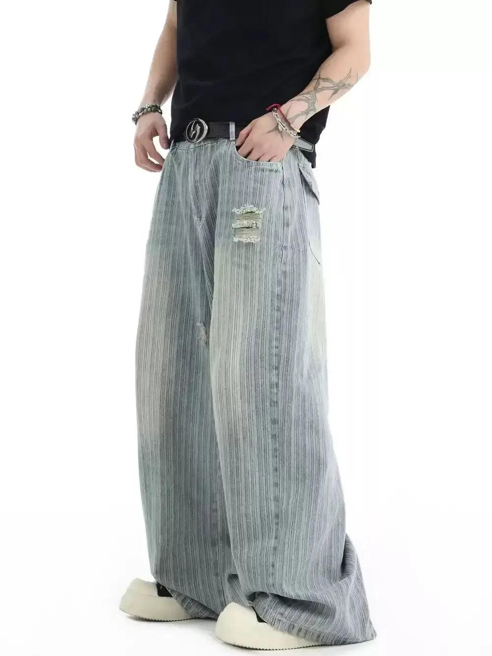 Vertical Stripes Ripped Jeans Korean Street Fashion Jeans By INS Korea Shop Online at OH Vault
