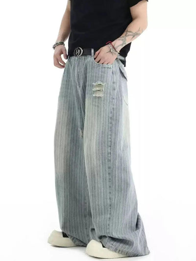 Vertical Stripes Ripped Jeans Korean Street Fashion Jeans By INS Korea Shop Online at OH Vault
