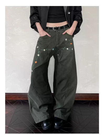 Structured Floral Embroidery Barrel Pants Korean Street Fashion Pants By A PUEE Shop Online at OH Vault