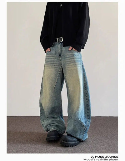 Multi-Seam Whiskered Jeans Korean Street Fashion Jeans By A PUEE Shop Online at OH Vault