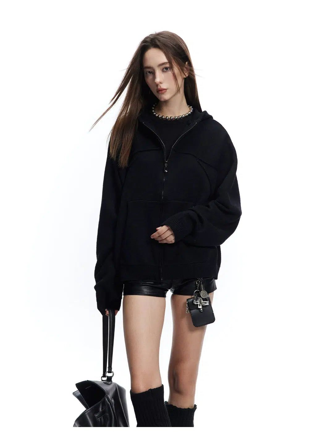 Solid Color Boxy Zip-Up Hoodie Korean Street Fashion Hoodie By Made Extreme Shop Online at OH Vault