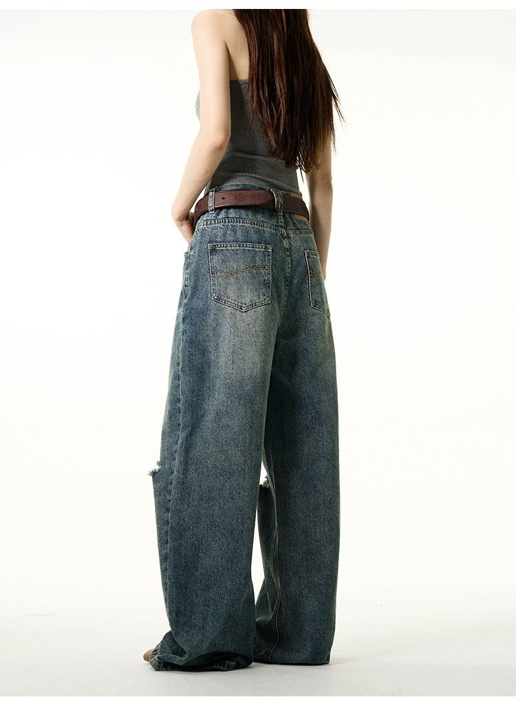Baggy Ripped Hole Jeans Korean Street Fashion Jeans By 77Flight Shop Online at OH Vault