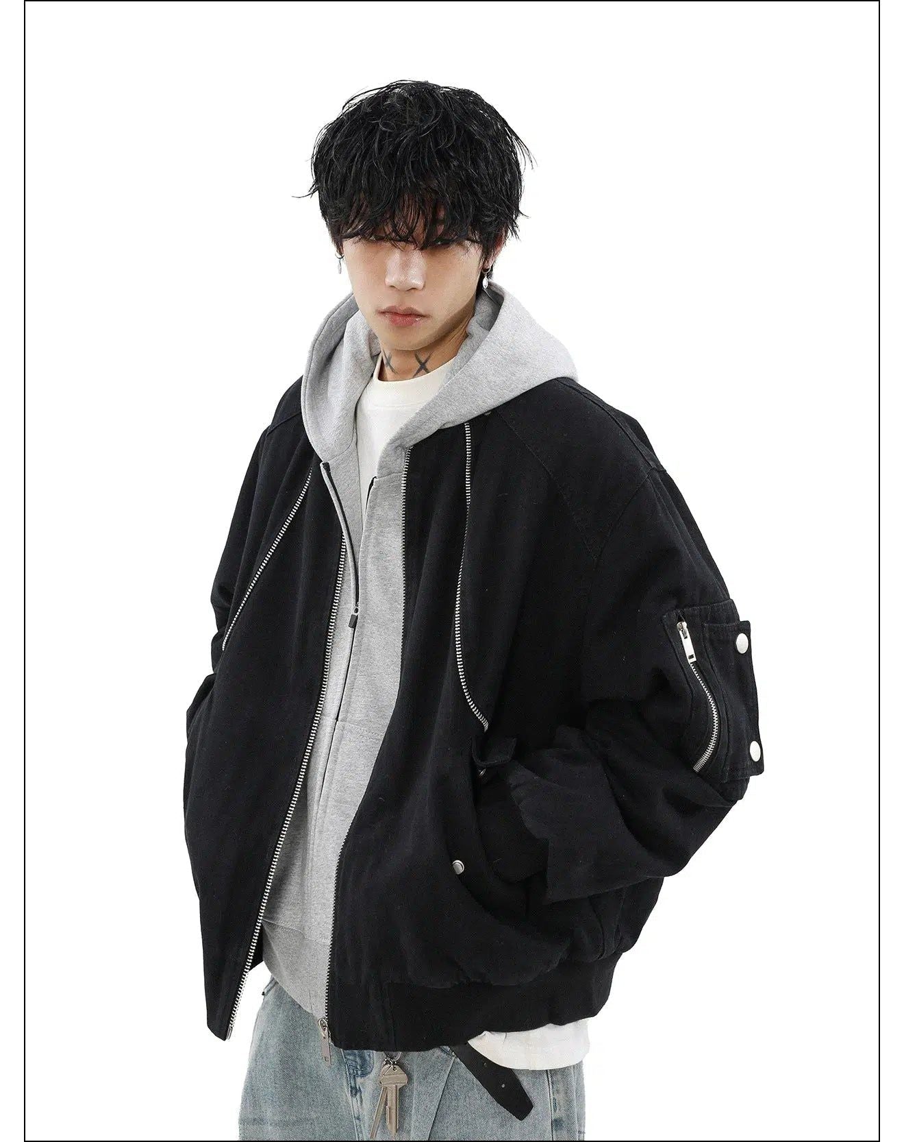 Zipped Detail Ribbed Hem Jacket Korean Street Fashion Jacket By Mr Nearly Shop Online at OH Vault