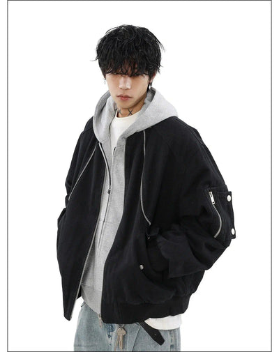 Zipped Detail Ribbed Hem Jacket Korean Street Fashion Jacket By Mr Nearly Shop Online at OH Vault