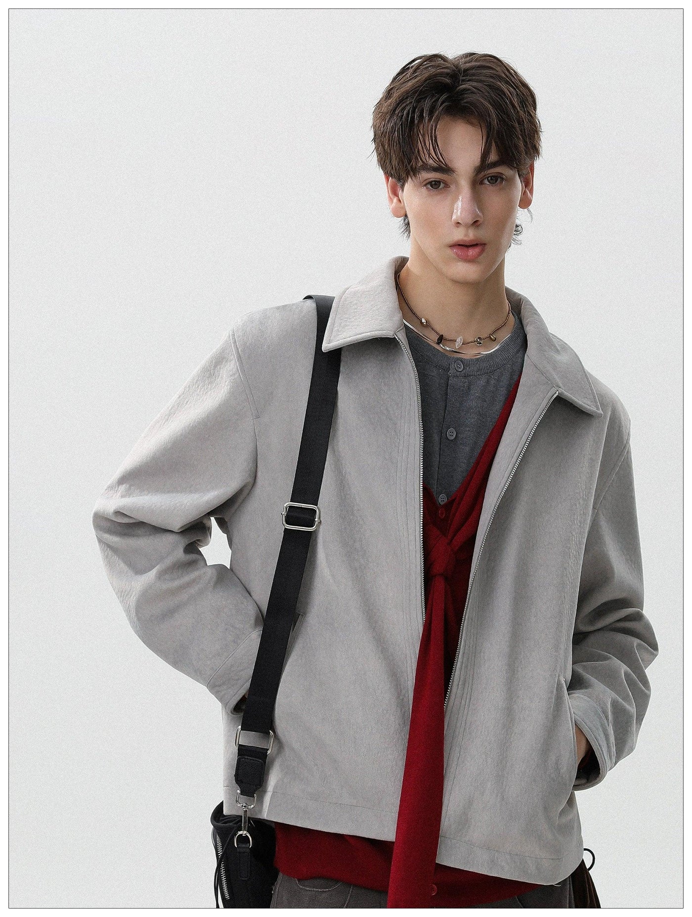 Brushed Textured Zip-Up Jacket Korean Street Fashion Jacket By Mr Nearly Shop Online at OH Vault