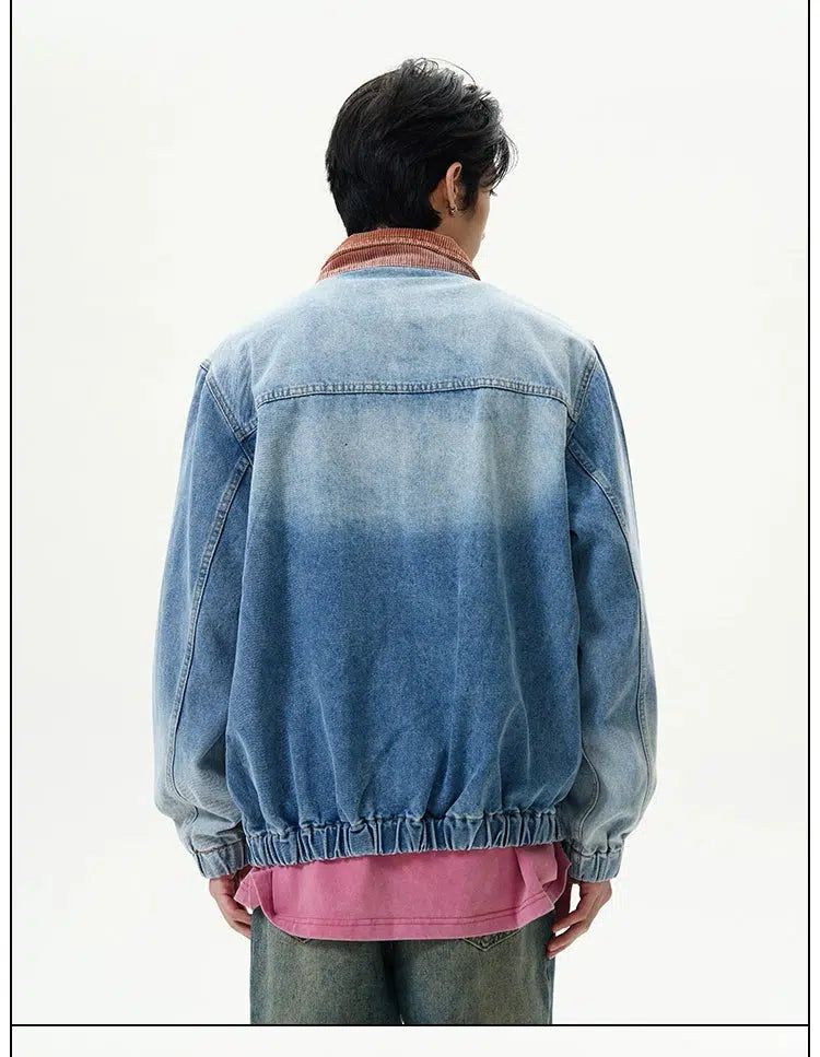 Bleach Washed Lapel Denim Jacket Korean Street Fashion Jacket By 77Flight Shop Online at OH Vault