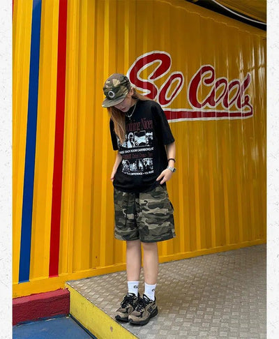 Drawcord Camo Cargo Shorts Korean Street Fashion Shorts By Made Extreme Shop Online at OH Vault