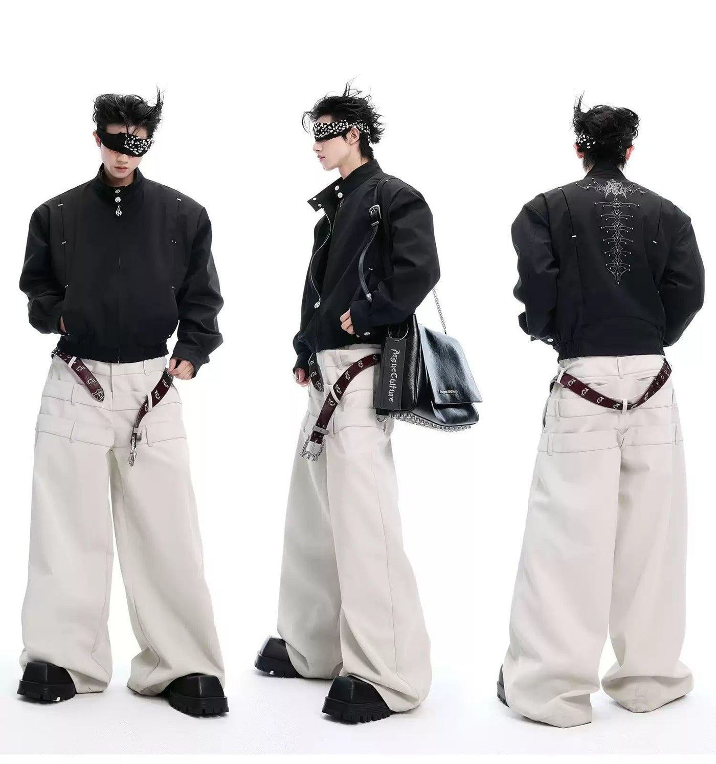 Buttoned Neck Strap Ruched Hem Jacket Korean Street Fashion Jacket By Argue Culture Shop Online at OH Vault