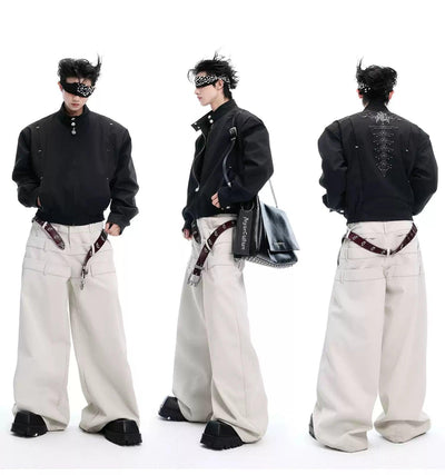 Buttoned Neck Strap Ruched Hem Jacket Korean Street Fashion Jacket By Argue Culture Shop Online at OH Vault