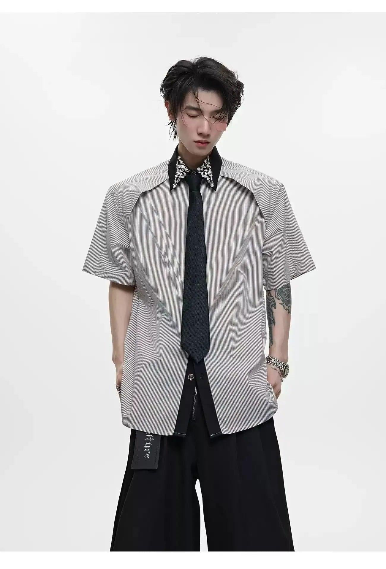 Diamond Striped With Tie Shirt Korean Street Fashion Shirt By Argue Culture Shop Online at OH Vault