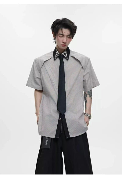 Diamond Striped With Tie Shirt Korean Street Fashion Shirt By Argue Culture Shop Online at OH Vault