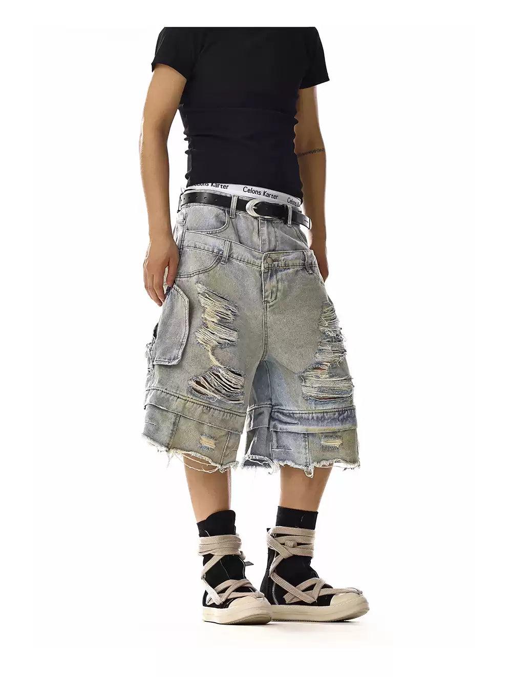 Extra Distressed Structured Denim Shorts Korean Street Fashion Shorts By MEBXX Shop Online at OH Vault
