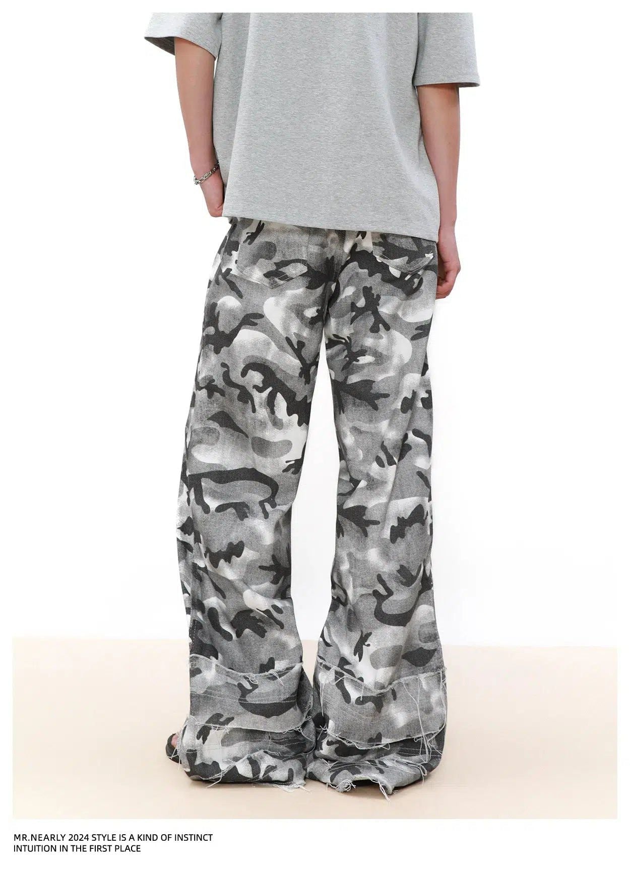 Baggy Raw Edge Camo Pants Korean Street Fashion Pants By Mr Nearly Shop Online at OH Vault