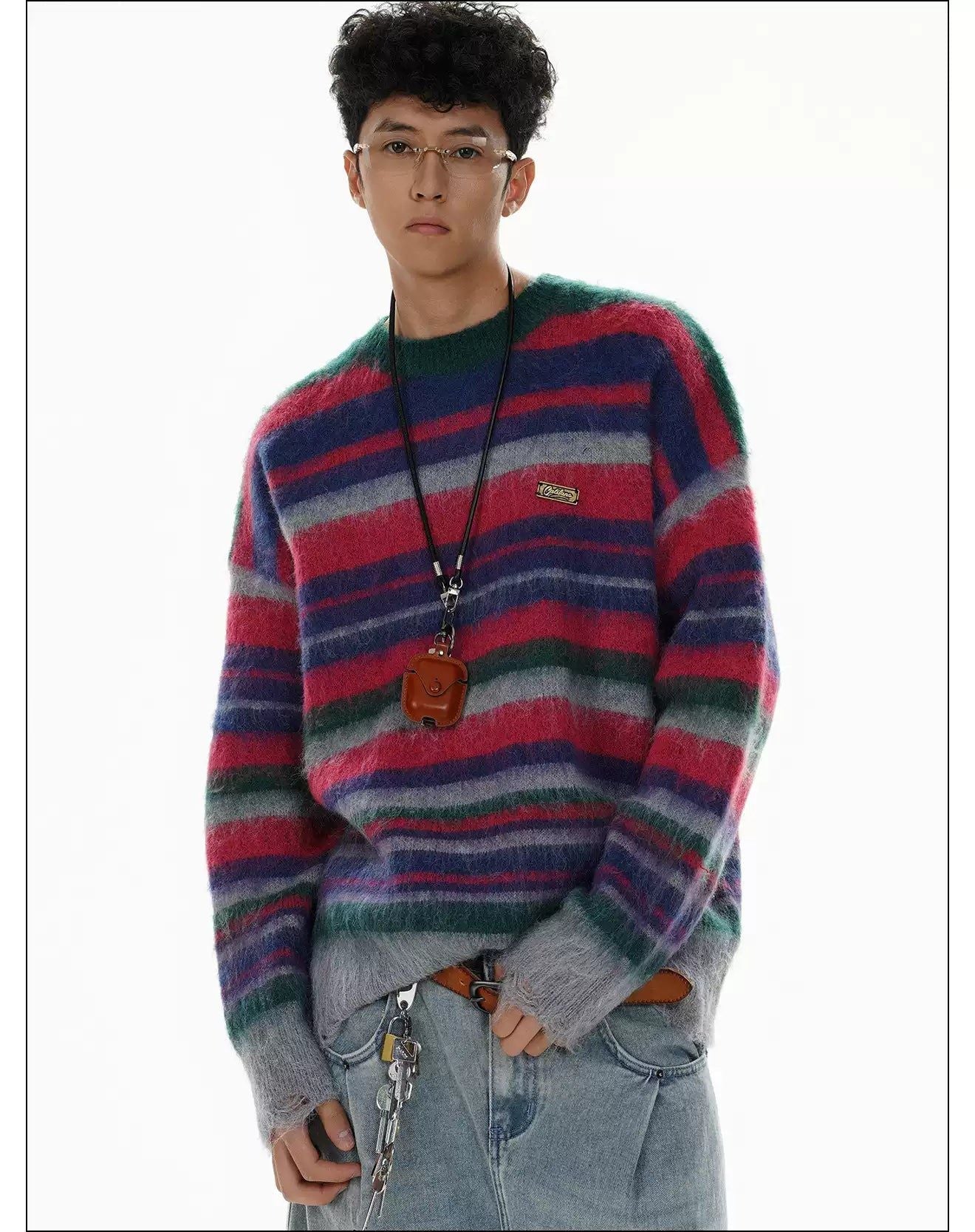 Striped Fuzzy Pullover Sweater Korean Street Fashion Sweater By Mr Nearly Shop Online at OH Vault