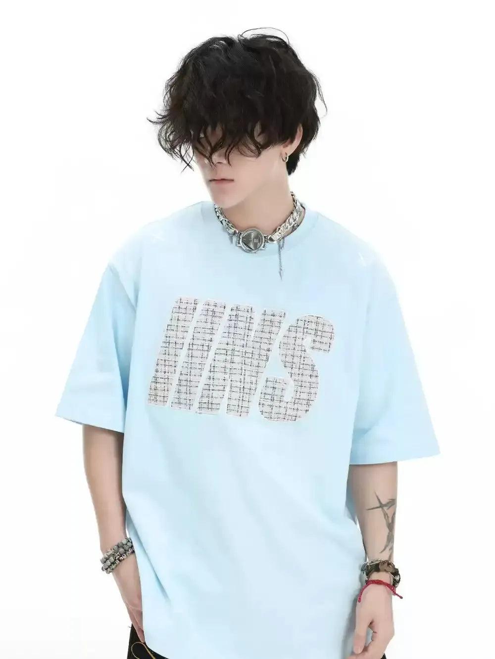 Patched & Embroidered Logo T-Shirt Korean Street Fashion T-Shirt By INS Korea Shop Online at OH Vault