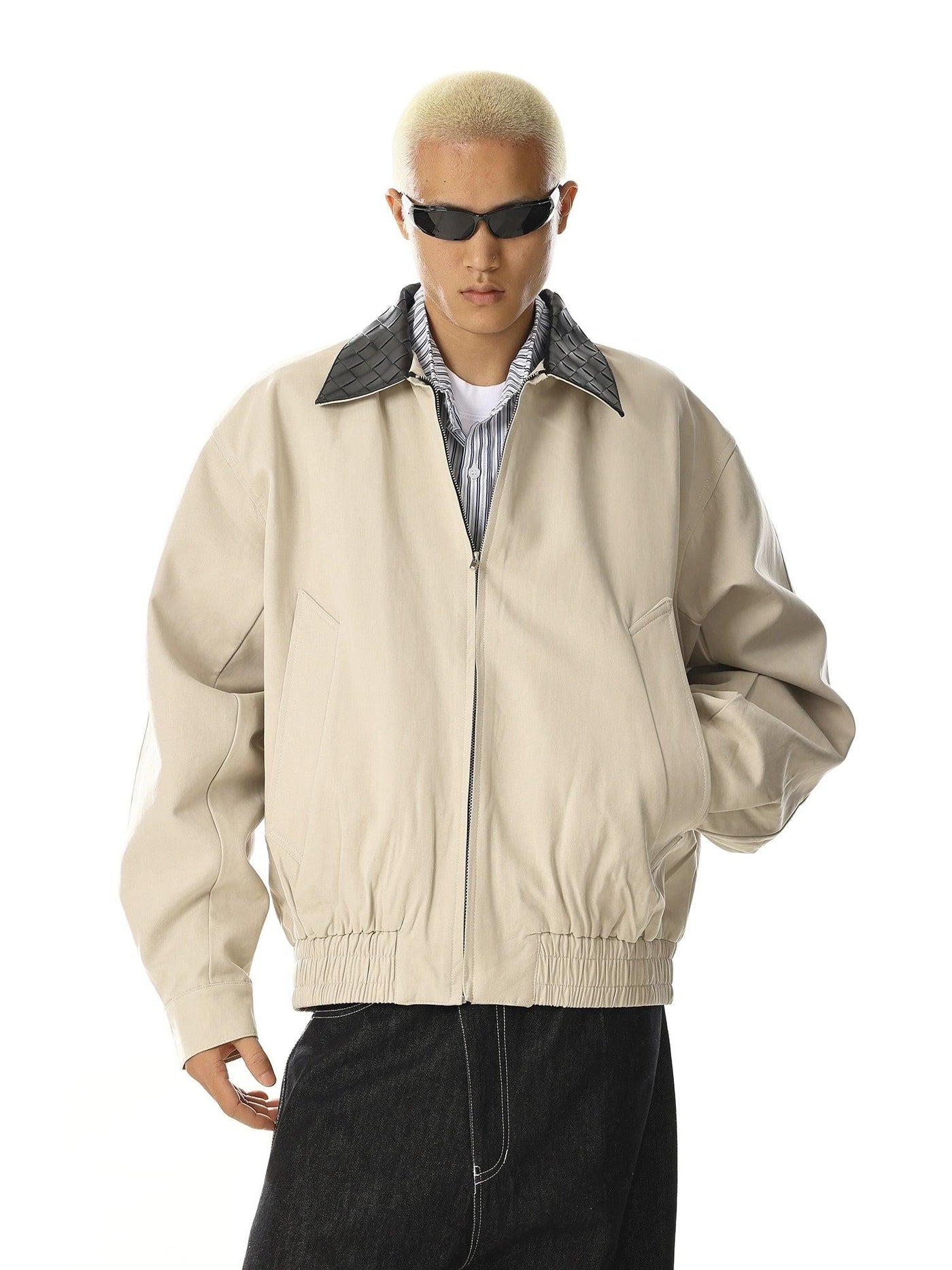 Woven Collared Zip-Up Jacket Korean Street Fashion Jacket By MEBXX Shop Online at OH Vault