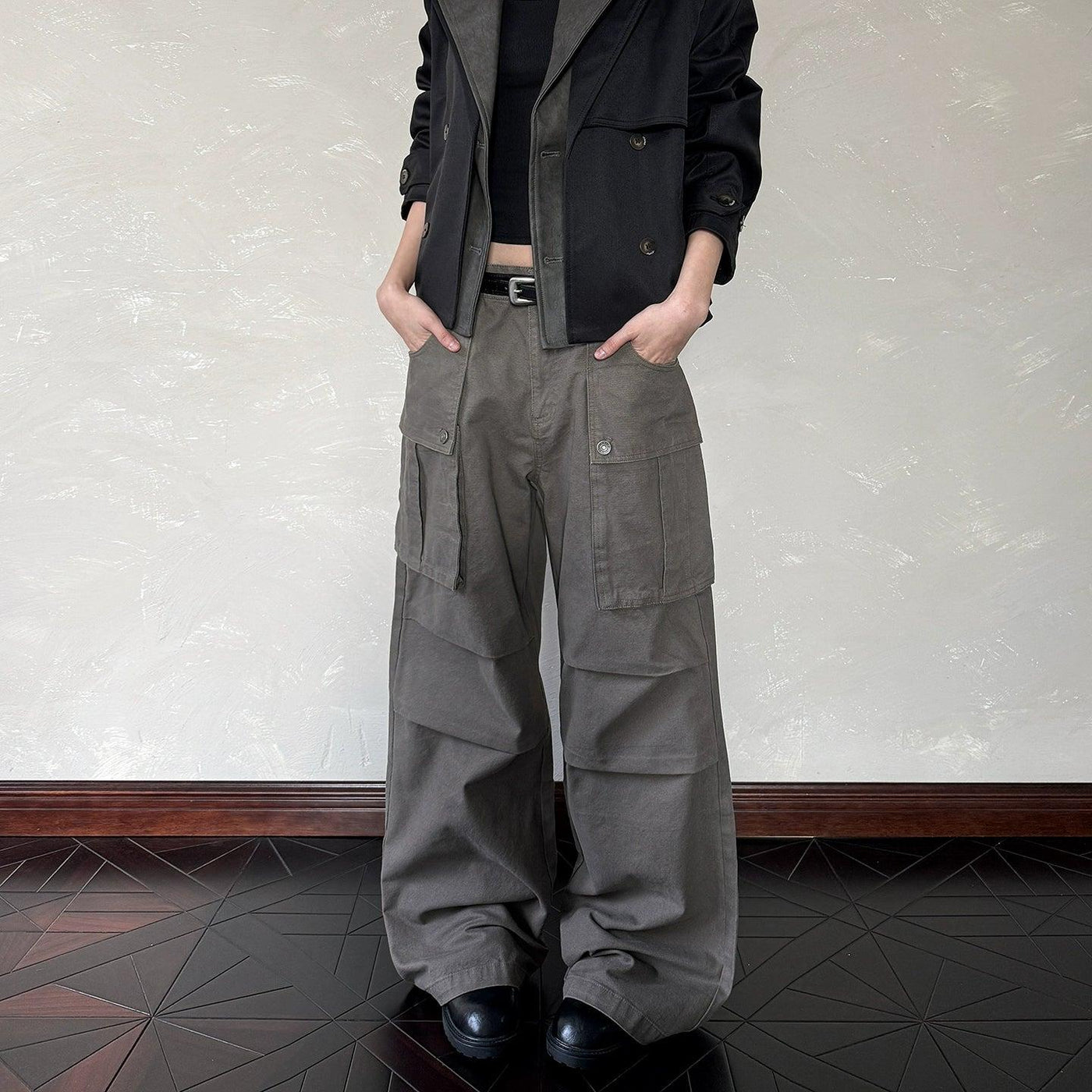 Pleated Big Pocket Cargo Pants Korean Street Fashion Pants By A PUEE Shop Online at OH Vault