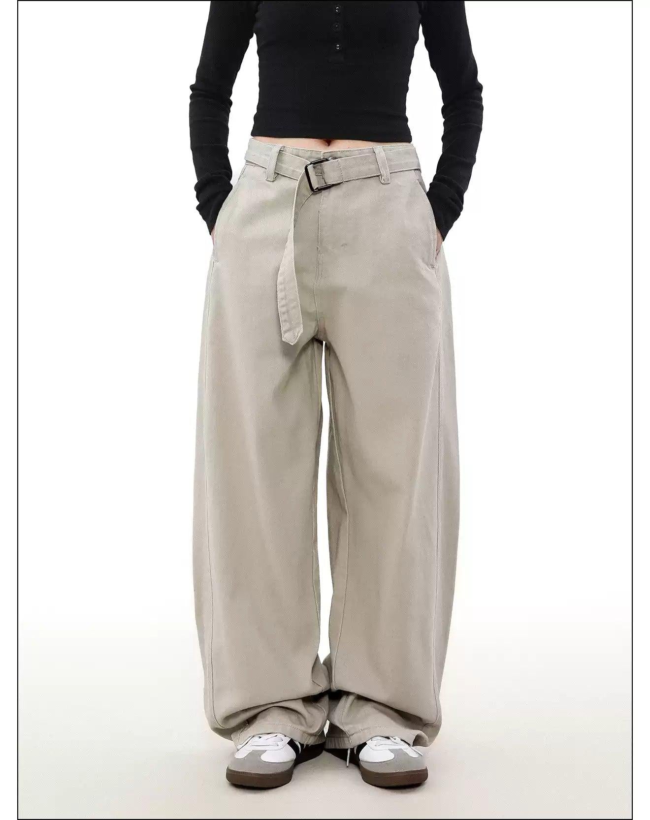 Solid Loose Belted Pants Korean Street Fashion Pants By Mr Nearly Shop Online at OH Vault