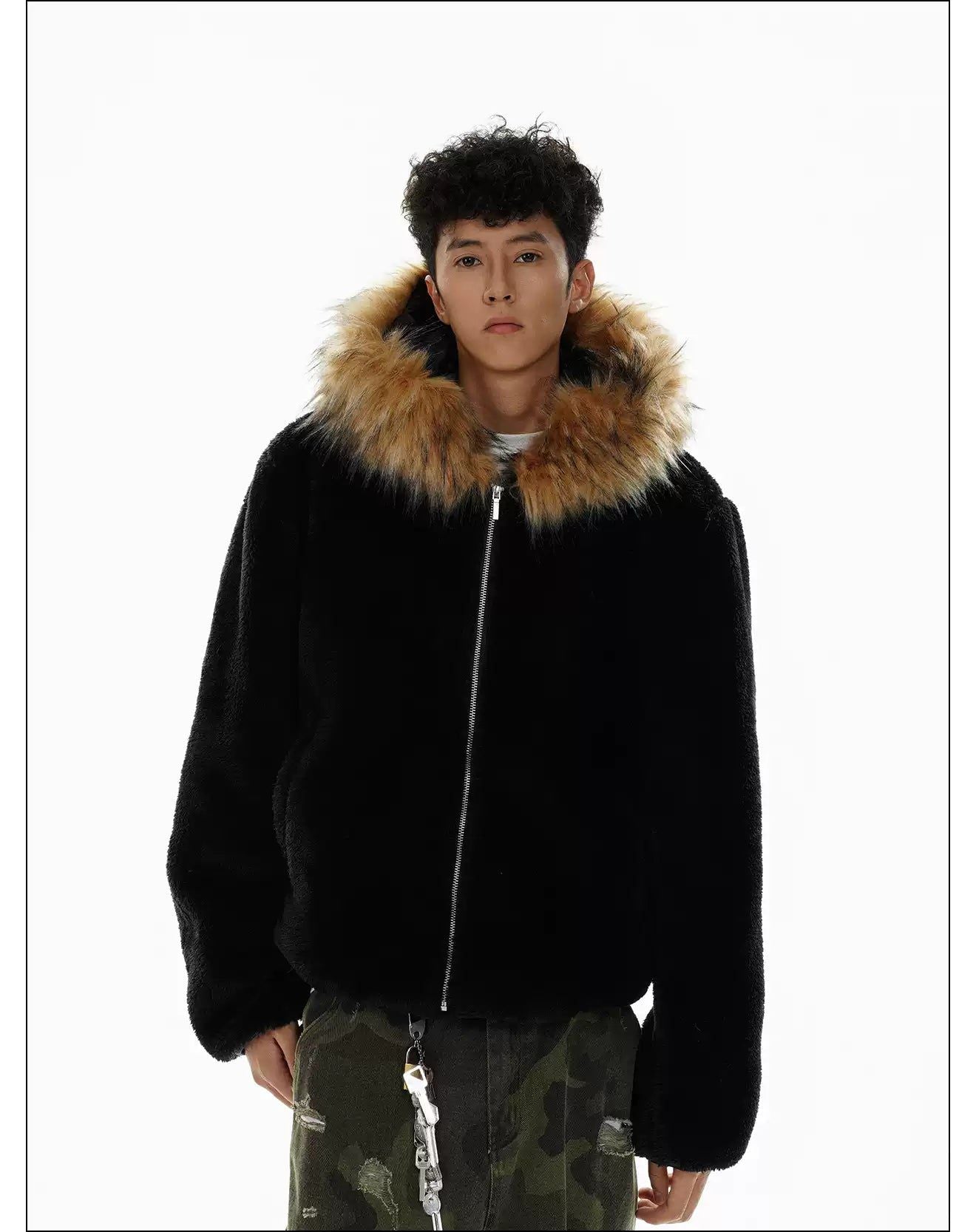 Fur Trimmed Hood Fleece Jacket Korean Street Fashion Jacket By Mr Nearly Shop Online at OH Vault