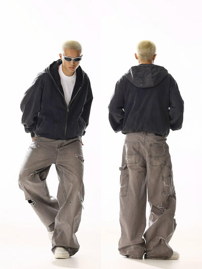 Ripped Spots Straight Leg Jeans Korean Street Fashion Jeans By MEBXX Shop Online at OH Vault