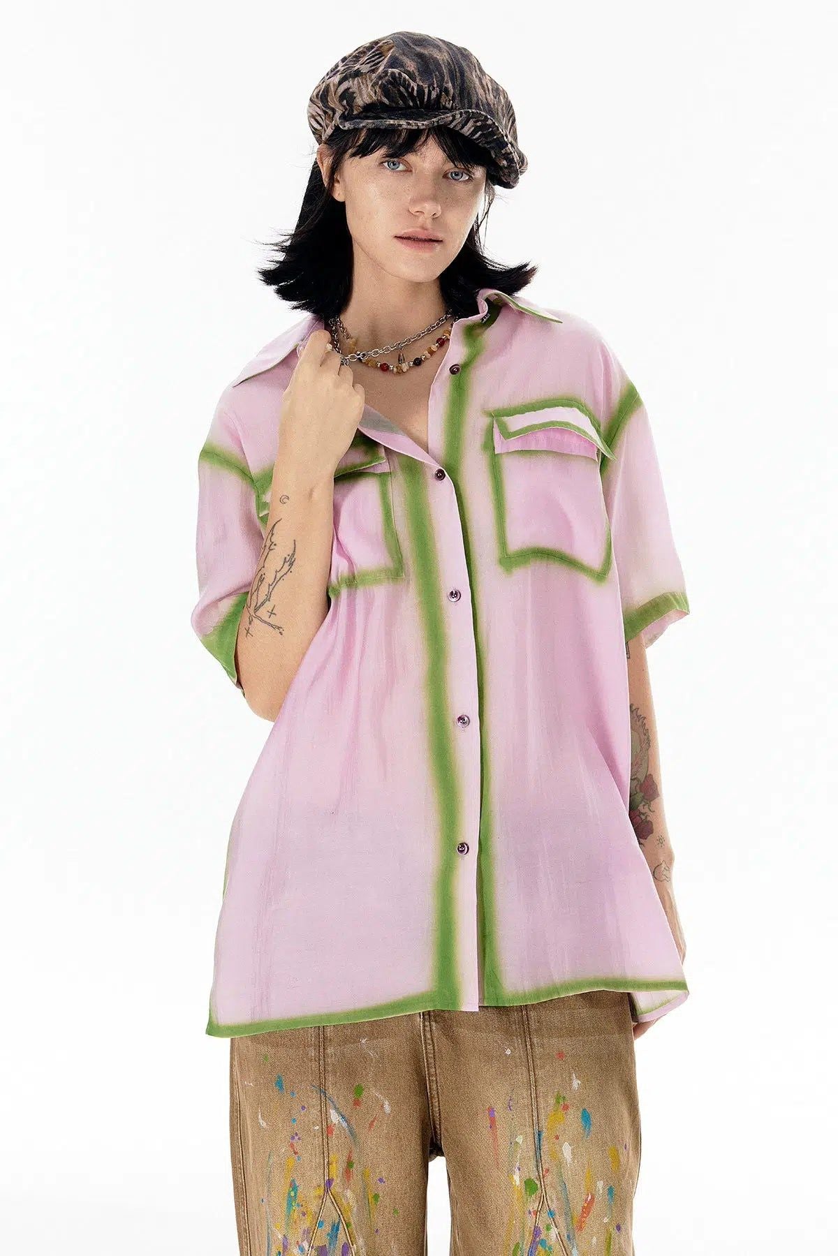 Paint Outlines Buttoned Shirt Korean Street Fashion Shirt By 7440 37 1 Shop Online at OH Vault