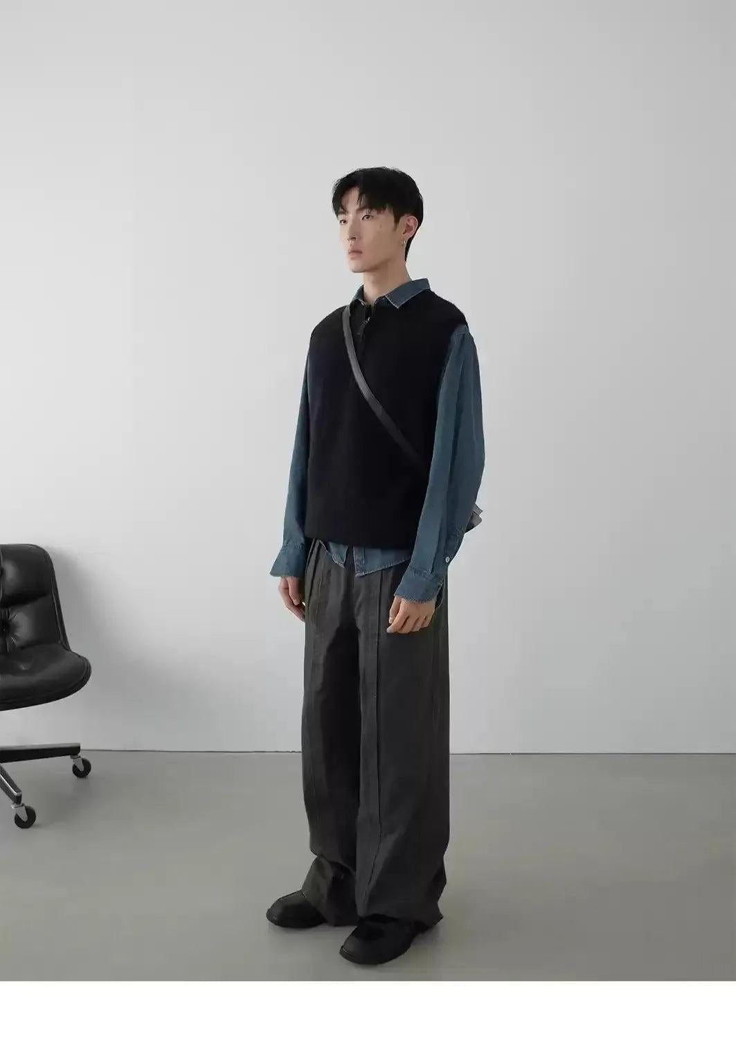 Half-Zipped Vest Layered L/S Shirt Korean Street Fashion Shirt By In Knots Shop Online at OH Vault