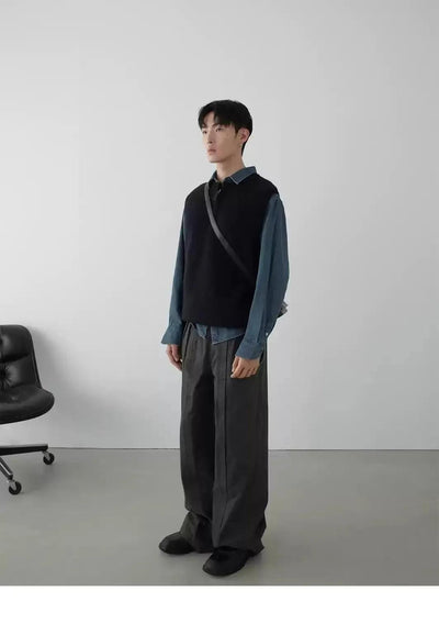 Half-Zipped Vest Layered L/S Shirt Korean Street Fashion Shirt By In Knots Shop Online at OH Vault