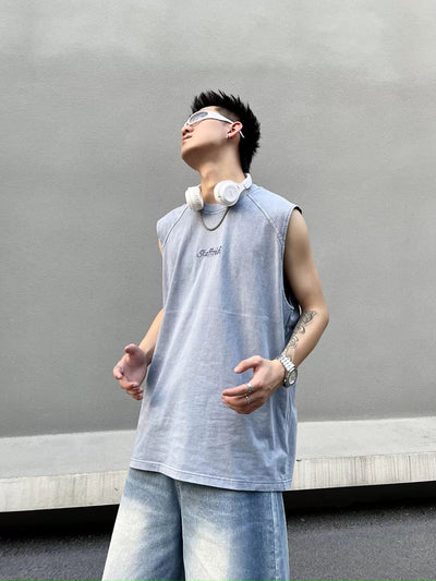 Gradient Washed & Embroidered Tank Top Korean Street Fashion Tank Top By Blacklists Shop Online at OH Vault