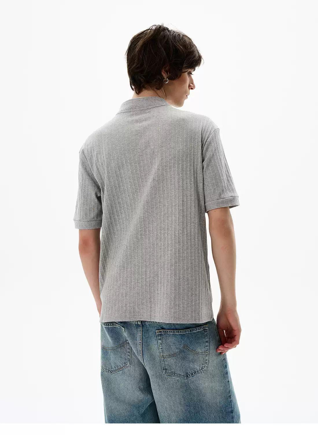 Two-Buttons Textured T-Shirt Korean Street Fashion T-Shirt By 77Flight Shop Online at OH Vault