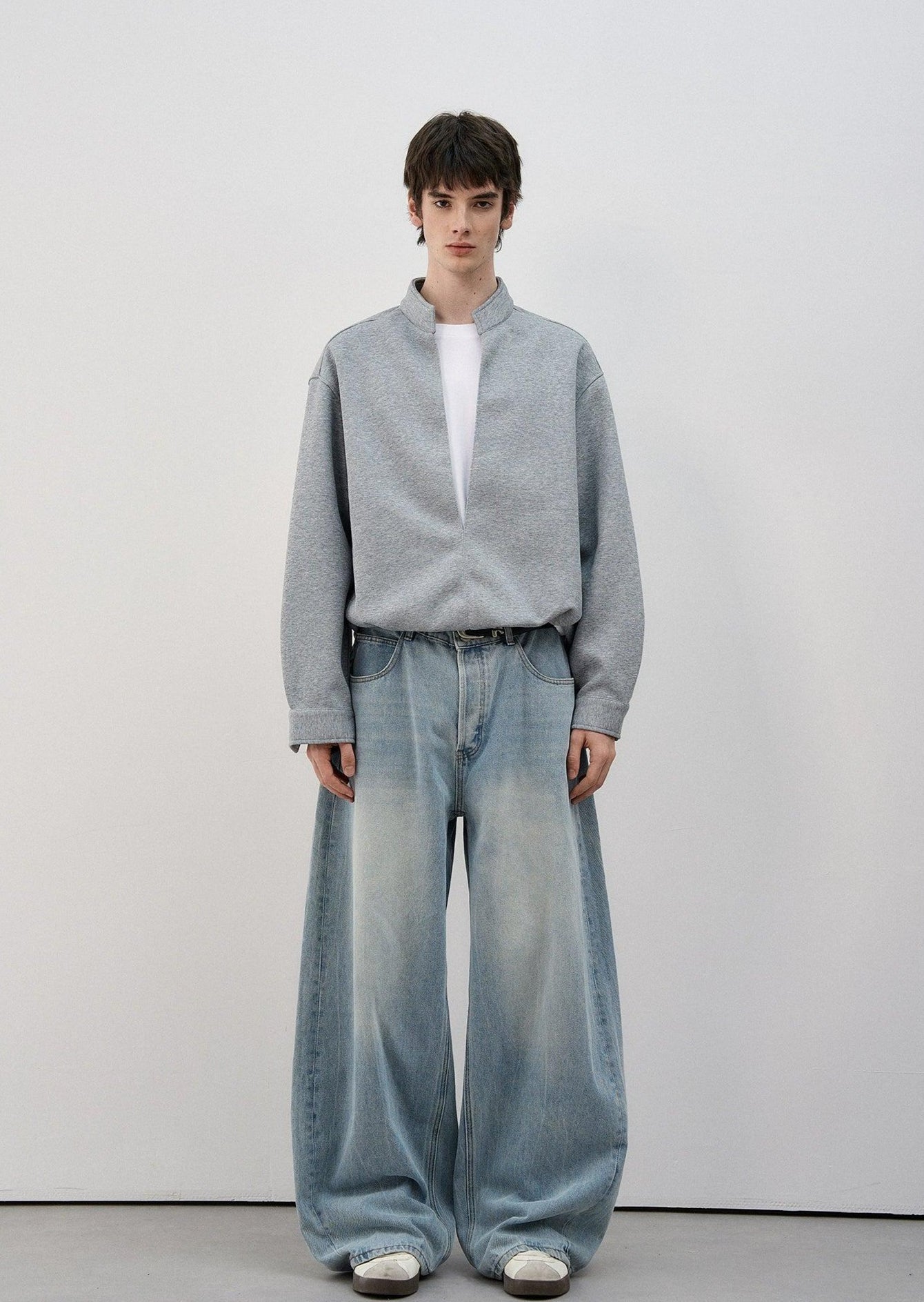 Stand Collar Line Cut Layered Crewneck Korean Street Fashion Jacket By MaxDstr Shop Online at OH Vault