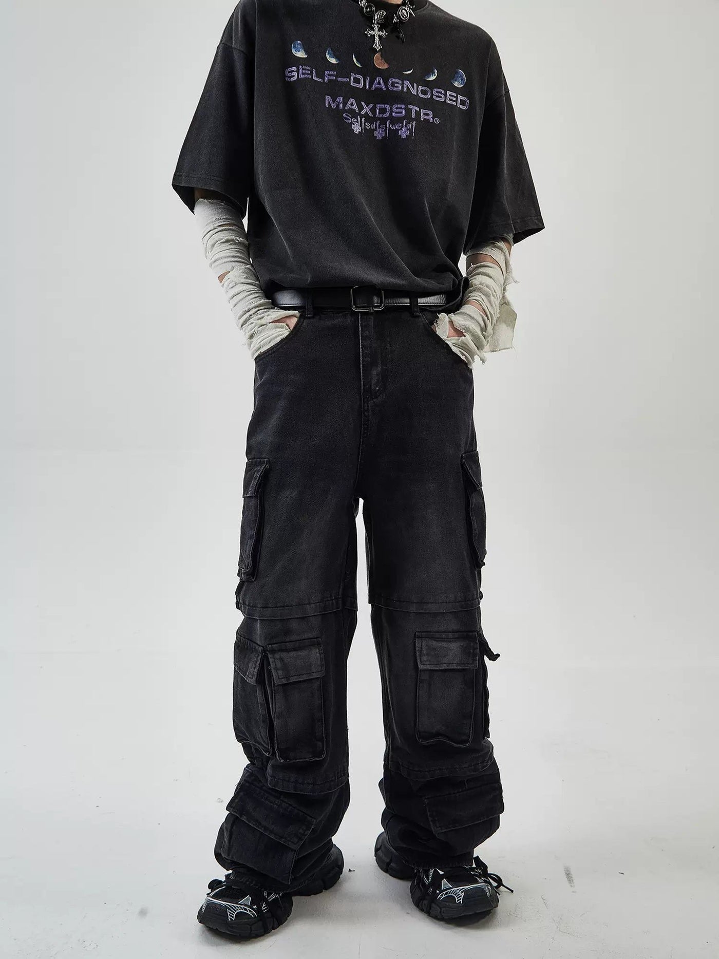 Six Pockets Cargo Jeans Korean Street Fashion Jeans By Ash Dark Shop Online at OH Vault