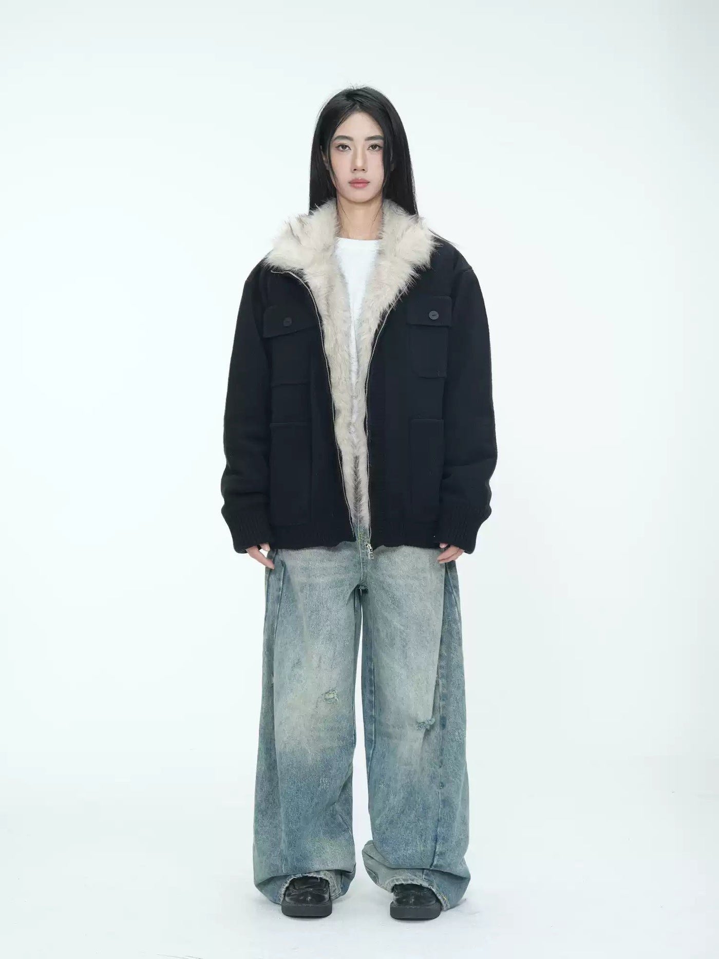 Faux Fur Lined Knit Jacket Korean Street Fashion Jacket By Jump Next Shop Online at OH Vault