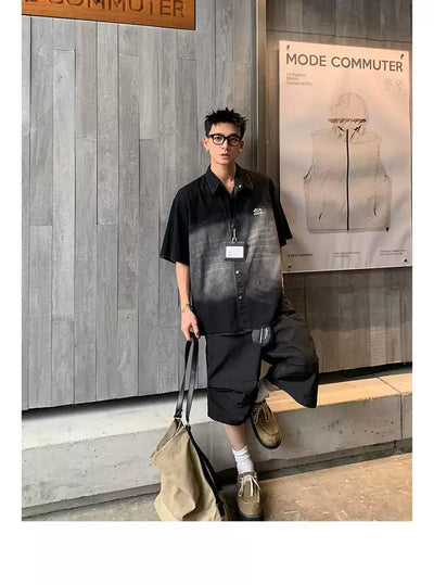 Faded Denim Snap Buttoned Shirt Korean Street Fashion Shirt By Poikilotherm Shop Online at OH Vault