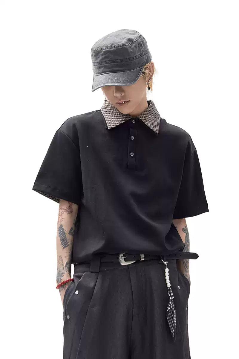 Plaid Layered Collar Polo Korean Street Fashion Polo By Ash Dark Shop Online at OH Vault