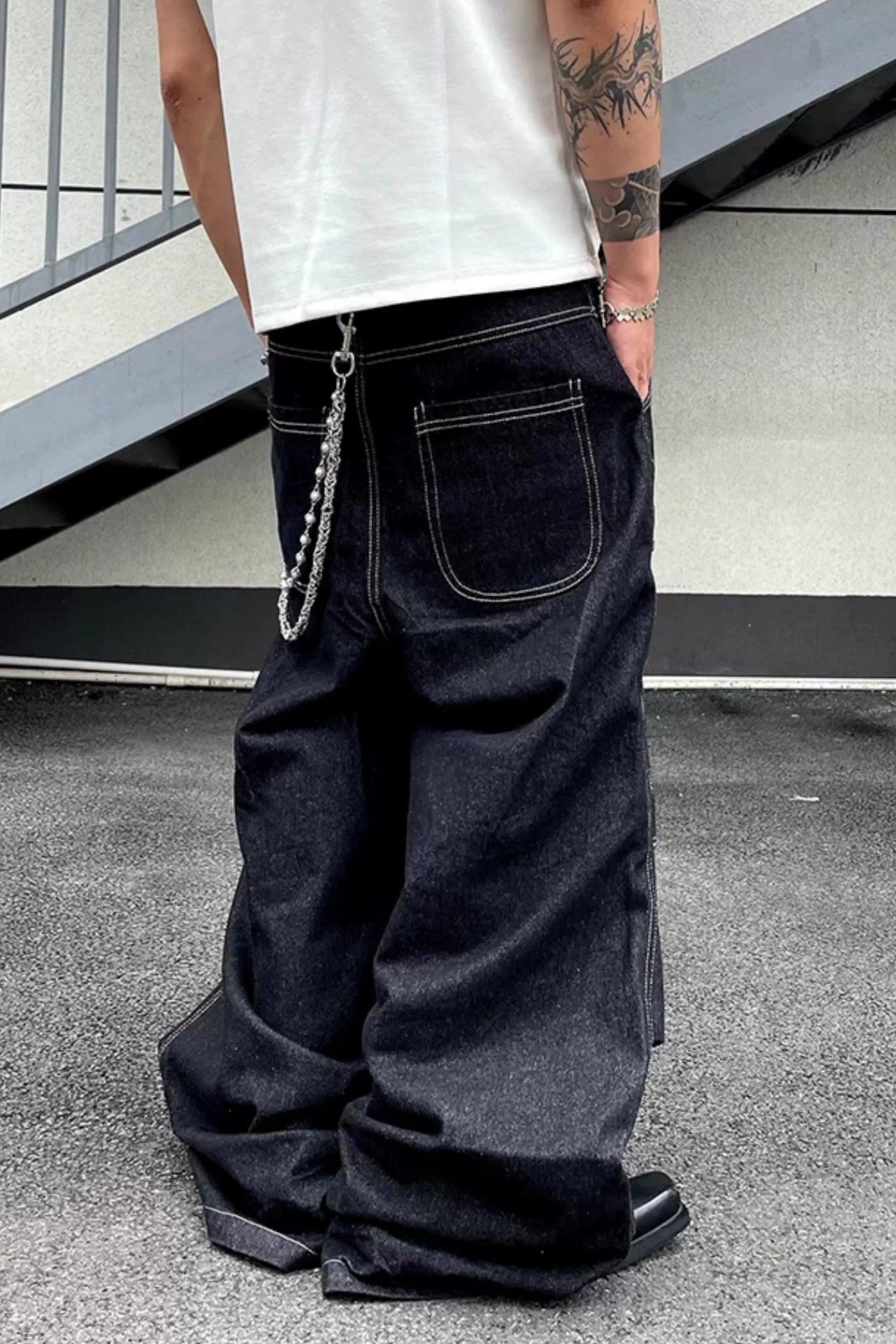 Zip Pocket Contrast Seams Jeans Korean Street Fashion Jeans By Dark Fog Shop Online at OH Vault