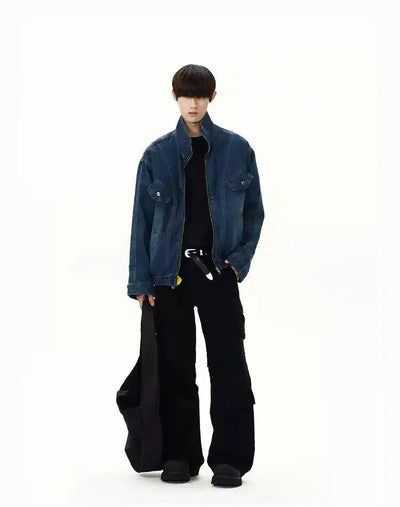 Washed Structured Zipped Denim Jacket Korean Street Fashion Jacket By A PUEE Shop Online at OH Vault