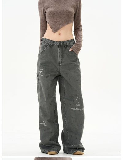 Scratched Ink-Splash Jeans Korean Street Fashion Jeans By 77Flight Shop Online at OH Vault