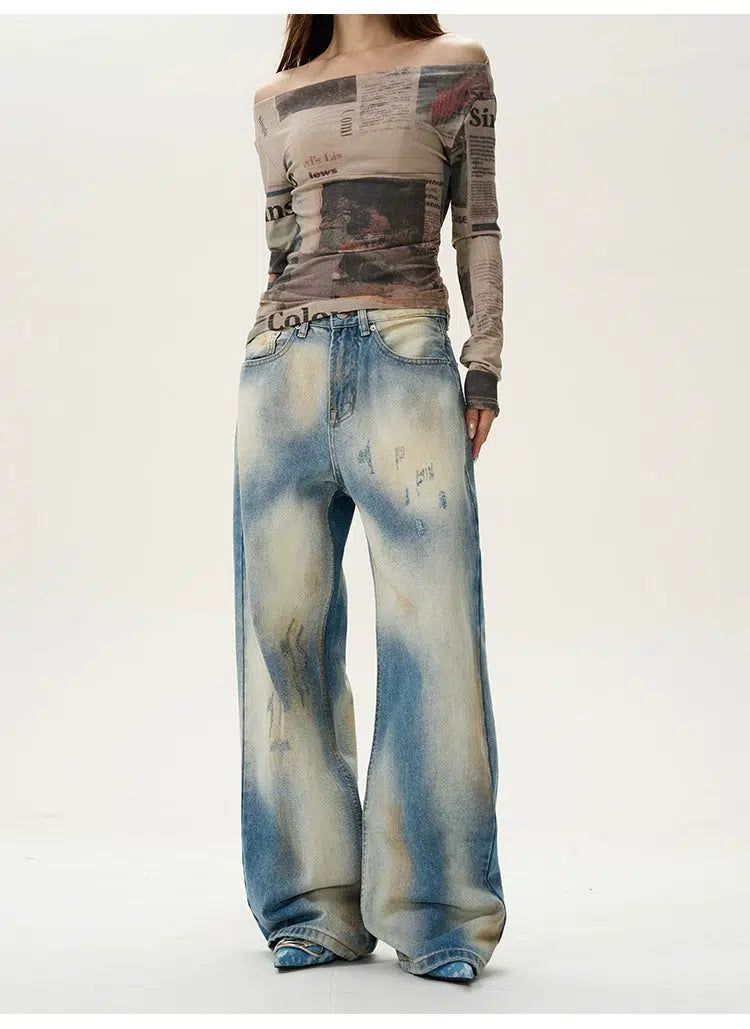 Bleach & Rustic Washed Jeans Korean Street Fashion Jeans By 77Flight Shop Online at OH Vault